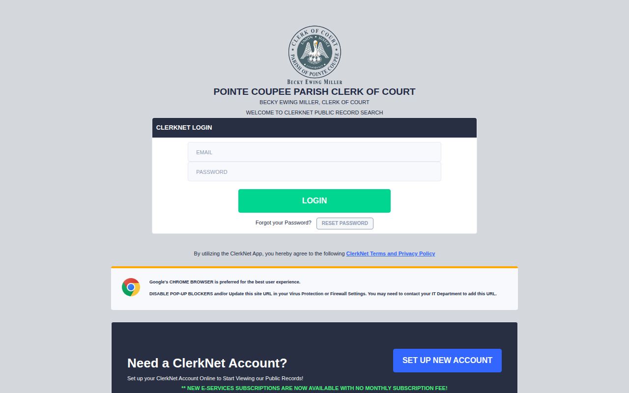 Pointe Coupee Parish release record court search portal