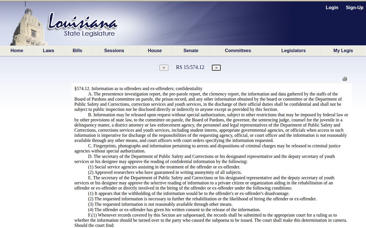Louisiana public discharge-date law used to confirm a Pointe Coupee VINELink release